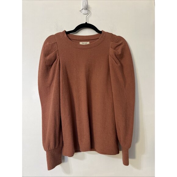 Madewell Pleated Statement Puff Sleeves Dusty Orange Rust Autumn‎ Top Size XS - Picture 3 of 10